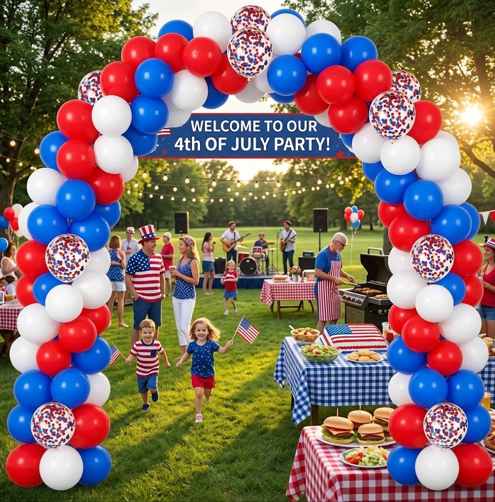 80 PCS Patriotic Red White Blue Balloons with Confetti