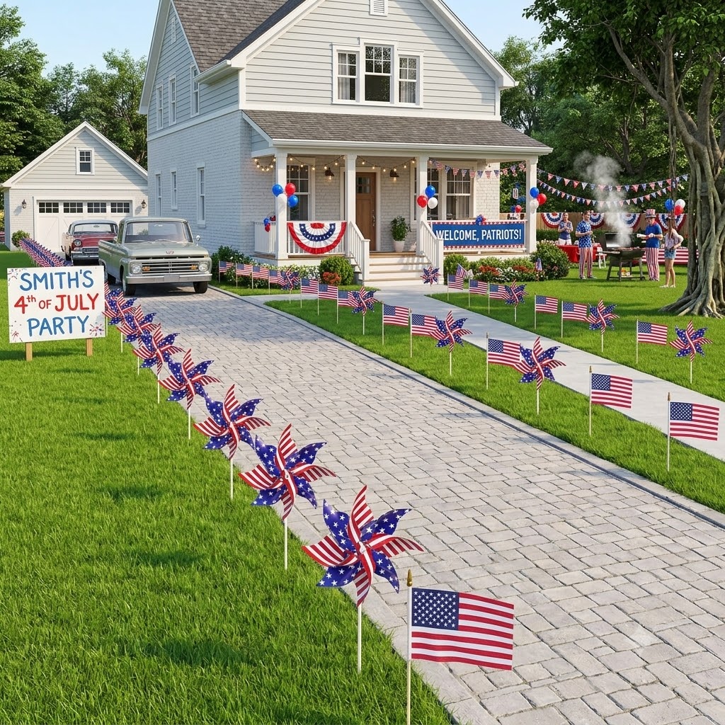 24 Pack Patriotic American Flag Pinwheels