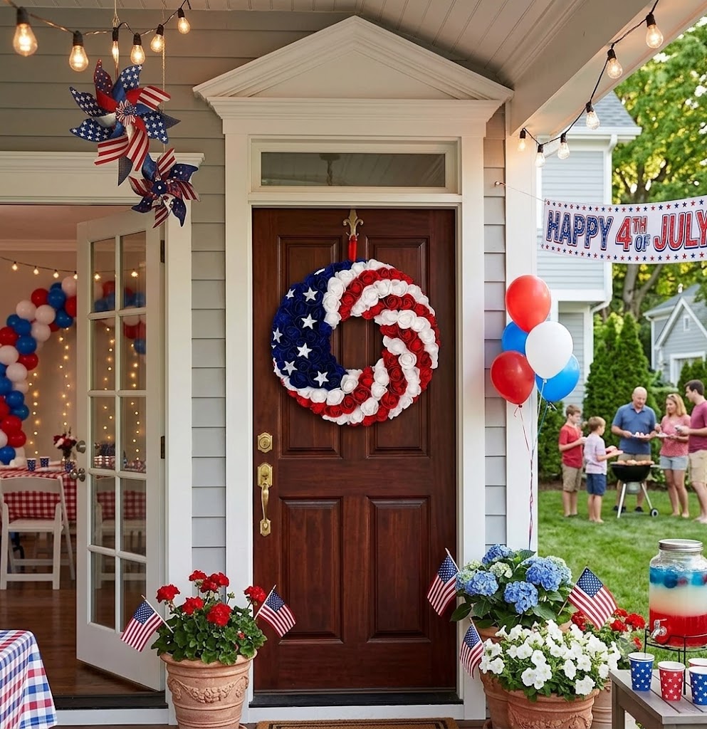 July 4th Patriotic Americana Boxwood Wreath (Blue)